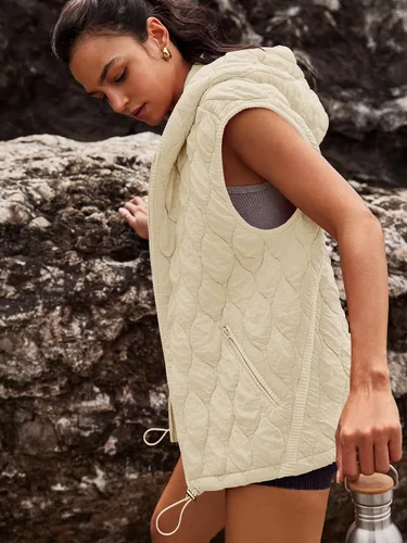 Vista 4 de SENSERISE - Chaleco acolchado extragrande para mujer, con cremallera, capucha, chaqueta acolchada sin mangas, abrigo de invierno con bolsillos
