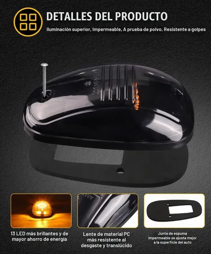 Vista 2 de Partsam Luz de marcador de cabina, lente ahumada, forma de ojo ámbar, 13 luces LED para techo de cabina [ajuste universal] compatible con camionetas