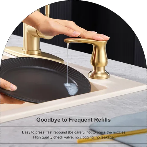 Vista 5 de GAGALIFE Dispensador de jabón para fregadero de cocina, dorado cepillado, dispensador de jabón debajo del fregadero con kit de tubo de extensión