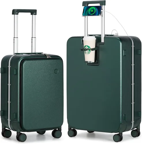 Vista 17 de mixi Equipaje PC Hardside Rolling maleta con rueda giratoria, cerradura TSA, soporte para teléfono y vaso, Verde aguacate