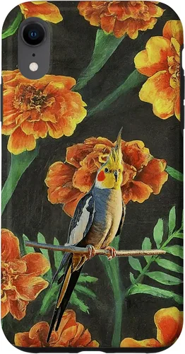 Vista 8 de iPhone 15 Cockatiel Orange Yellow Marigolds Vintage Flower Pattern Case