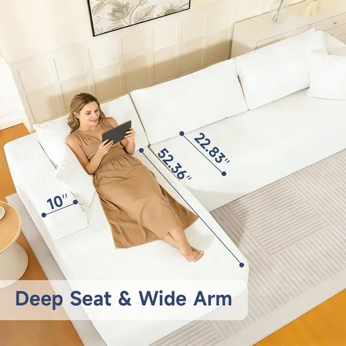 Vista 3 de Brage Living Sofá modular Cloud de 108 pulgadas, cómodo sofá modular sin hueso con asiento profundo, sofá con diván en forma de L para sala de Beige