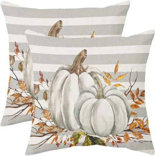 Vista 12 de Juego de 2 fundas de almohada de otoño de 16 x 16 pulgadas, color azul aguamarina, calabaza, girasol, cosecha, Acción de Gracias, para exteriores