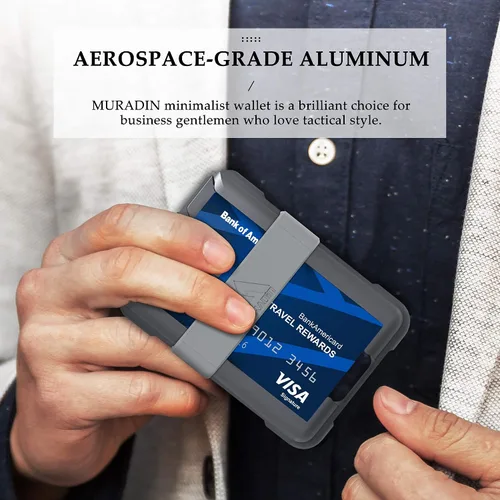 Vista 4 de MURADIN Cartera de aluminio para identificación Cartera de metal RFID Estuche minimalista para tarjetas para hombre