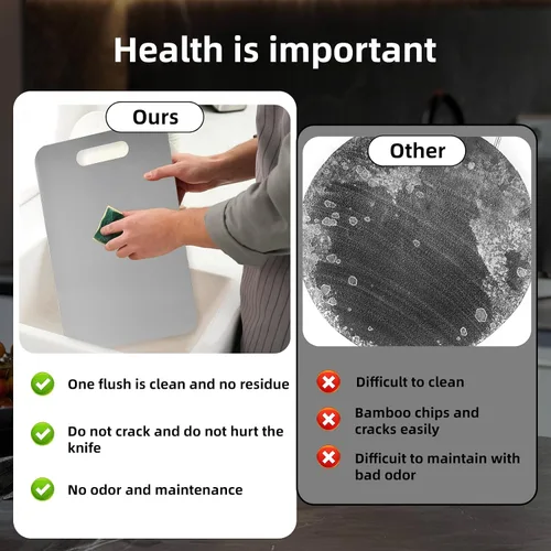 Vista 5 de Tabla de cortar de acero inoxidable, tabla de cortar de cocina 304 de grado alimenticio, uso de doble cara, disponible en tres tamaños, inodoro