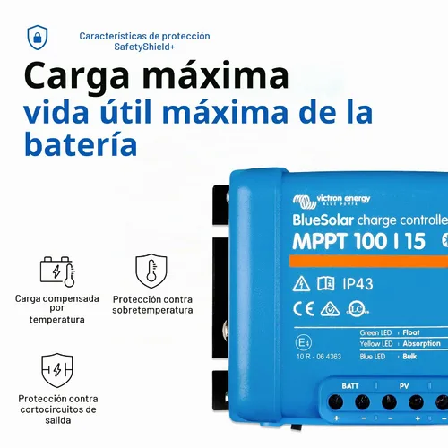 Vista 5 de Victron Energy BlueSolar MPPT Controlador de carga solar - Controladores de carga para paneles solares - 100V, 15 amperios, 12/24 voltios