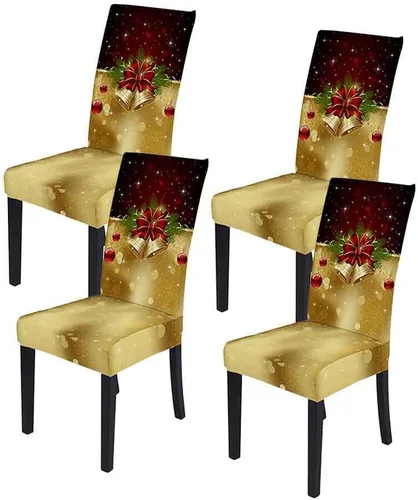 Vista 7 de XMNTG Juego de 6 fundas elásticas para sillas de comedor de Navidad, fundas para sillas Parsons, campanas de lazo, estampadas, extraíbles