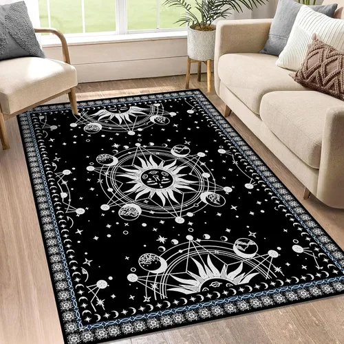 Vista 12 de Alfombra de Sol y Luna Boho Alfombras de Área Celestiales para Dormitorio Residencia Universitaria Sala de Estar Bohemia Oculta Creciente Solar