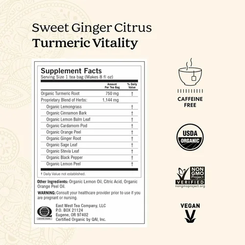 Vista 2 de Yogi Tea Sweet Ginger Citrus Turmeric Vitality - 16 bolsas por paquete (4 paquetes) - Té orgánico de raíz de jengibre y cúrcuma - Apoya el bienestar