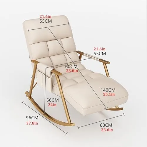 Vista 2 de Modern Upholstered Rocking Chair with Adjustable Backrest and Side Pocket High Capacity for Comfortable Seating in Bedroom and Living