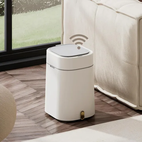 Vista 7 de WLIVE Basurero automático de baño de 3.2 galones / 12 litros, con sensor de movimiento, con anillo de fijación de bolsa, cesta de basura pequeña