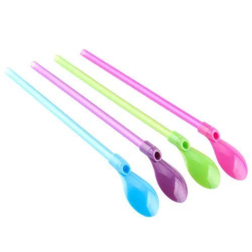 Vista 5 de Juego de 40 pajitas de plástico duro de 9 pulgadas, popotes desmontables de cocina, cuchara para agitar, cuchara de café (4 colores)