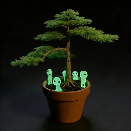 Vista 2 de Ponjowl 5 piezas luminosas de árbol elfos espirituales jardinería decoración en maceta micro paisaje figuras ornamento verde fluorescente