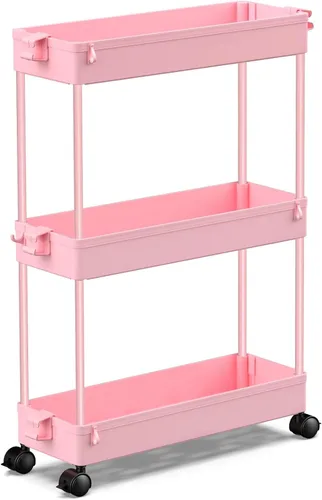 Vista 10 de SPACEKEEPER Carrito de almacenamiento delgado con ruedas, organizador de almacenamiento de baño de 3 niveles, carrito de servicio para cuarto