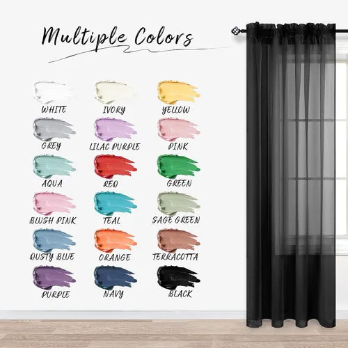 Vista 3 de Cortinas traslúcidas negras de 45 pulgadas de largo para ventanas de baño, juego de 2 paneles, cortinas de media ventana para cocina y dormitorio