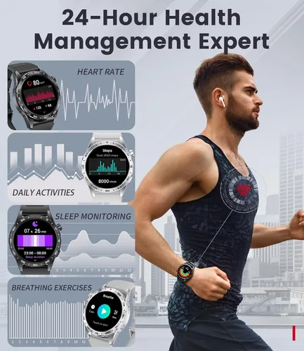 Vista 5 de LIGE Relojes inteligentes para hombres (respuesta/hacer llamadas), rastreador de actividad HD AMOLED de 1.43 pulgadas con más de 110 modos