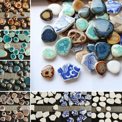 Vista 2 de Azulejos de mosaico de 7.05 oz, paquete de azulejos de mosaico de cerámica para decoración del hogar, manualidades, platos, marcos de fotos