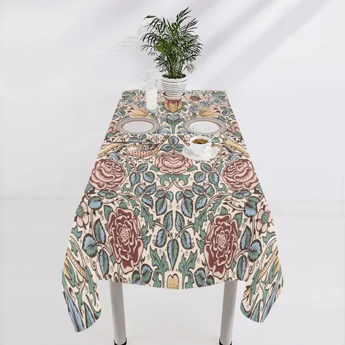 Vista 143 de Mantel Floral Retro de Pájaros, Diseño Original Bohemio William Morris Estampado Cubierta de Mesa para Hogar Picnic Fiesta Comedor Cocina William