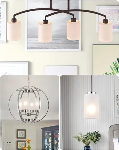 Vista 5 de Paquete de 3 pantallas de vidrio esmerilado blanco, fundas de repuesto para lámparas de luz, globos de ajuste de 1-5/8 pulgadas y pantallas