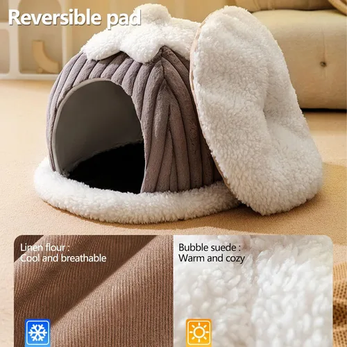 Vista 4 de Cama tipo cueva para gatos, bonita casa de gato de dibujos animados, tienda de campaña pequeña con almohada extraíble lavable, cama cálida para Verde
