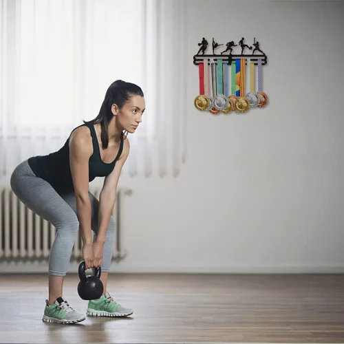 Vista 2 de SUPERDANT Muchos tipos de medallas deportivas, silueta de atleta, soporte de medallas montado en la pared, estante de exhibición de medallas