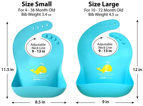 Vista 3 de Paquete de 2 baberos de silicona impermeables para bebé, ligeros, cómodos, fáciles de limpiar (verde/azul, pequeño)