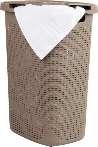 Vista 22 de Mind Reader Cesta de lavandería delgada con tapa, cesta de ropa de 60 L, diseño de mimbre premium, plástico, azul bebé