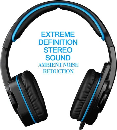 Vista 2 de LIMUSIC Azul G4000 Profesional Audífonos con salida 3,5 mm para PC estéreo para Juegos con cancelación de sonido, Control de Volumen, micrófono