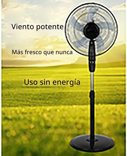 Vista 3 de Ventilador de energía solar – con control remoto y panel solar, ventilador solar de pie de 16 pulgadas, 4 velocidades, con diseño de iluminación
