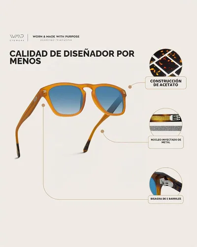 Vista 5 de WearMe Pro - Gafas de sol rectangulares grandes polarizadas retro para hombre Marco de cristal caramelo/lente azul degradado