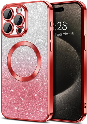 Vista 100 de Hython Funda para iPhone 13 Pro transparente con purpurina magnética [compatible con MagSafe] Protector completo de lente de cámara delgado