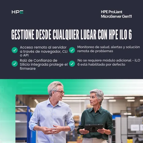 Vista 6 de Hewlett Packard Enterprise ProLiant MicroServer Gen11 Tower Server, procesador Intel Pentium Gold G7400, memoria de 16 GB, almacenamiento HDD de 1