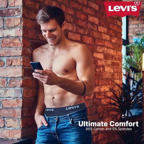 Vista 3 de Levi's Calzoncillos tipo bóxer para hombre, algodón elástico transpirable para hombre, paquete de 3