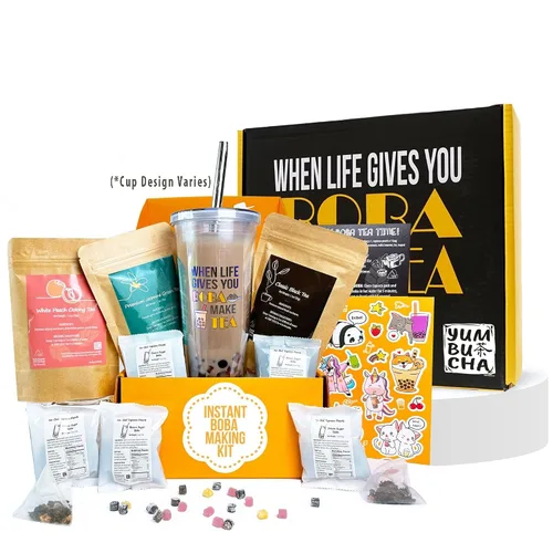 Vista 11 de YUMBUCHA Kit de Boba - DIY Té de Burbujas - 20 Bebidas - Botella de Acero Inoxidable Reutilizable y Pajita, Perlas de Azúcar Moreno de Tapioca