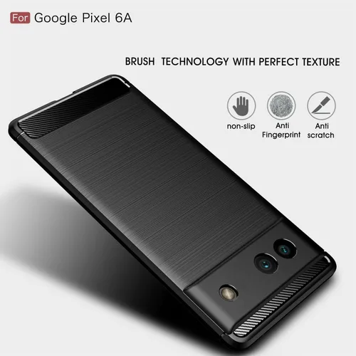 Vista 3 de Funda compatible con Google Pixel 6a, diseño de textura de fibra de carbono, absorción de golpes antiarañazos, ajuste delgado, color negro