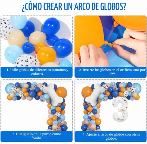 Vista 5 de Juego de 118 globos azules y naranjas de tercer cumpleaños, globos de pata de perro, suministros para fiestas de cumpleaños Blue3