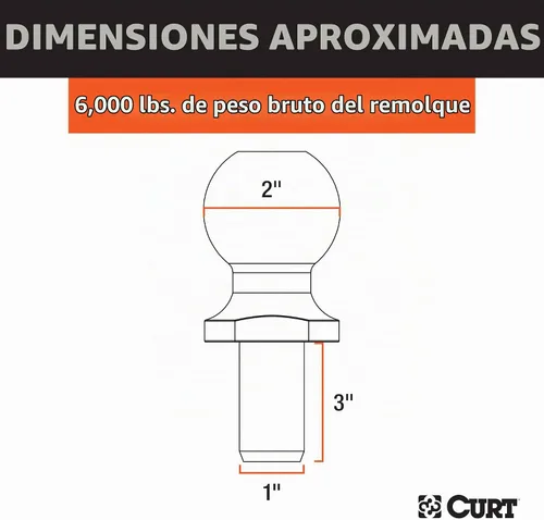 Vista 2 de CURT 40020 Bola de enganche cromada para remolque, 6,000 libras, diámetro de 2 pulgadas, vástago de 1 x 3 pulgadas