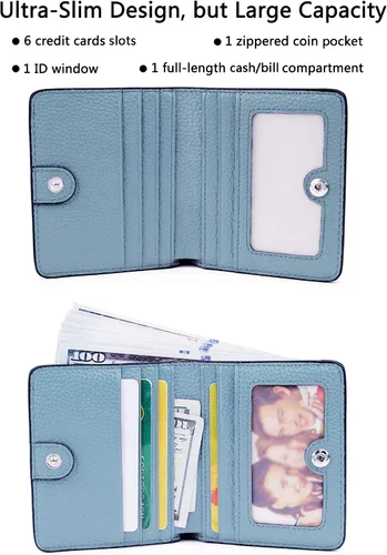 Vista 2 de BIG SALE-AINIMOER billetera de bolsillo pequeña con cremallera, plegable, compacta de cuero con bloqueo por identificación por radiofrecuencia