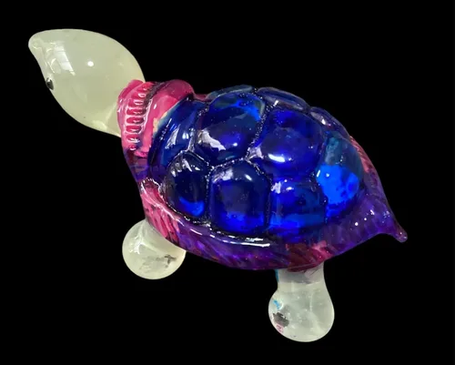 Vista 6 de Garden Deco brilla en la oscuridad azul profundo tortuga marina soplado a mano arte escultura de adorno de cristal