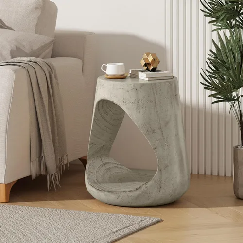 Vista 19 de WILLIAMSPACE Mesa de café lateral pequeña con forma de giro única, mesa de acento final moderna para sofá de sala de estar, estilo retro de granja