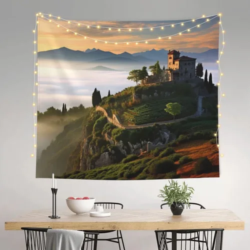 Vista 10 de VTCTOASY Tapiz de pintura de paisaje de universo, tapices para colgar en la pared para dormitorio, decoración del hogar, tapices estéticos