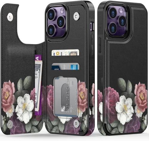 Vista 223 de LETO para iPhone 15 Pro Funda tipo cartera - Tapa tipo folio con patada - Diseños de moda - Tarjetero - Funda protectora para mujeres y niñas - 6.1