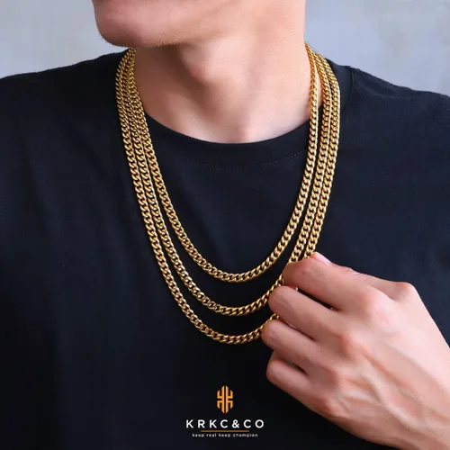 Vista 4 de KRKCCO - Cadena de eslabones cubanos Miami de 6890394in para hombre chapado en oro de 18 quilates antideslustre antialergias collar de cadena