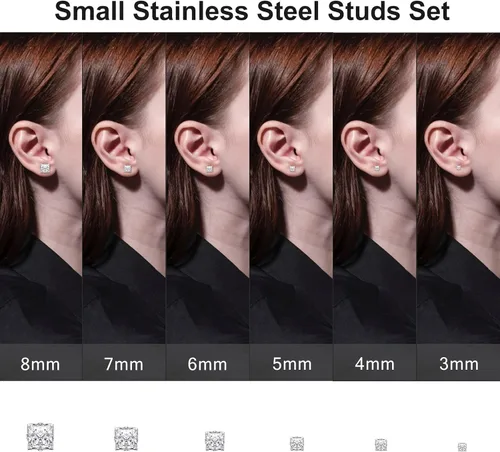 Vista 7 de Stud Earrings Set LUCKYPADS 12 Pairs Stud Earrings for Women Hypoallergenic Stainless Steel Stud Earrings Pack Men Earrings Stud with Cubic Zirconia