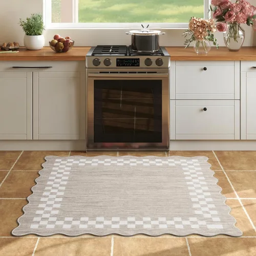 Vista 88 de GarveeHome Alfombra lavable de 5 x 7 pies para sala de estar, alfombra Beige festoneado