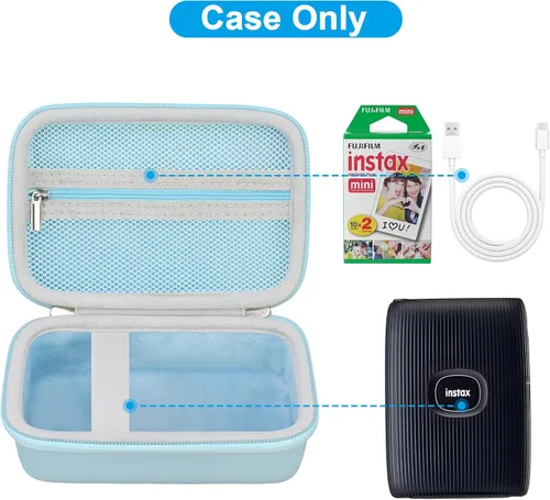 Vista 2 de Canboc Estuche de transporte para Fujifilm Instax Mini Link 3 2 1 Impresora para smartphone, bolsillo de malla para película instantánea y cable