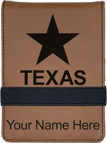 Vista 15 de LaserGram Mini bloc de notas, bandera de Texas, grabado personalizado incluido (negro con oro)
