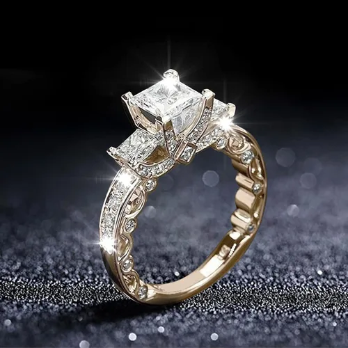 Vista 4 de Anillo de diamantes de imitación de corte cojín para mujer anillo de circonita de compromiso anillo de boda con circonita cúbica acero inoxidable