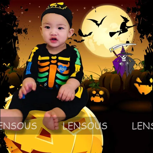 Vista 5 de Disfraz de esqueleto de Halloween para bebé niño con capucha de manga larga