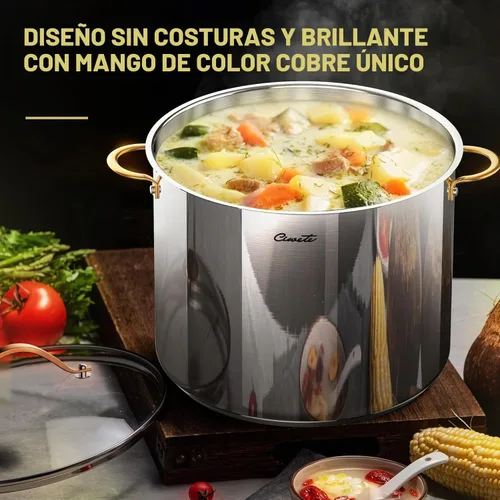 Vista 5 de Ciwete Olla de stock de 20 cuartos, olla de acero inoxidable de 3 capas con tapa, olla de sopa de 20 cuartos con asa de cobre, ollas sanas, apta